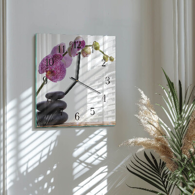 Glass wall clock square Orchid