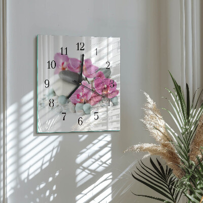 Glass clock square Orchids