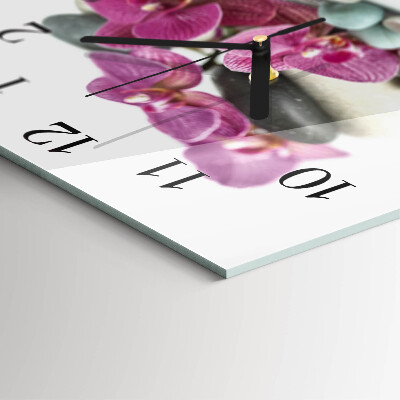 Glass clock square Orchids