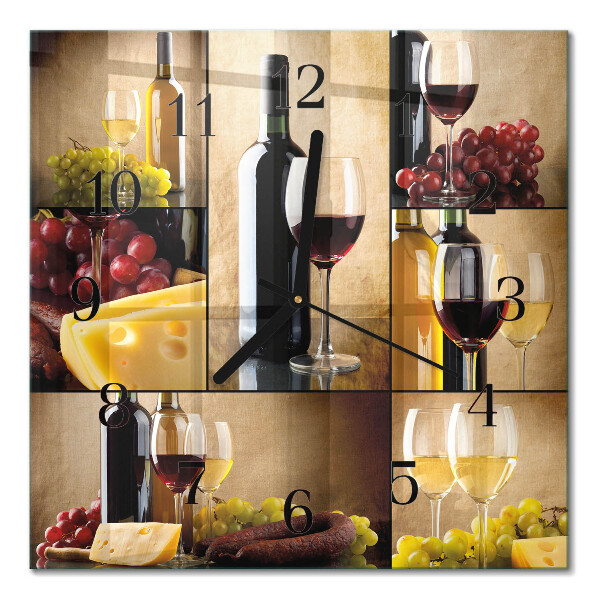 Glass wall clock square A bottle of wine