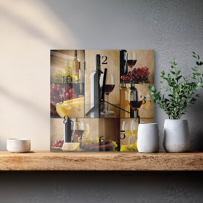 Glass wall clock square A bottle of wine