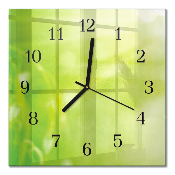 Glass clock square Grass