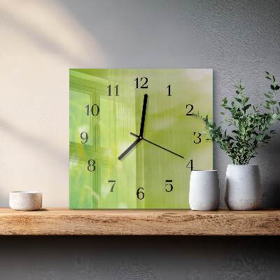 Glass clock square Grass