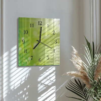 Glass clock square Grass