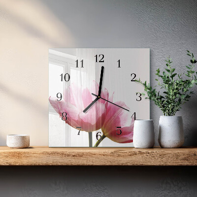 Glass clock square Tulips