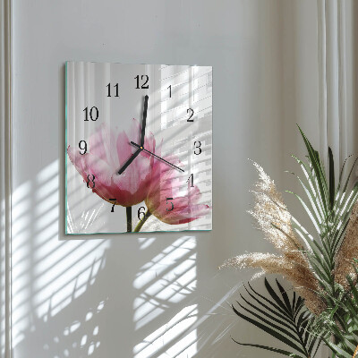 Glass clock square Tulips