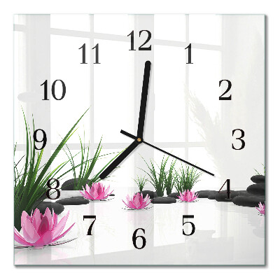 Glass clock square Lotus flower