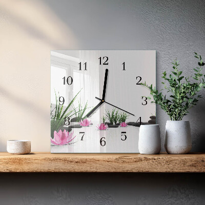 Glass clock square Lotus flower