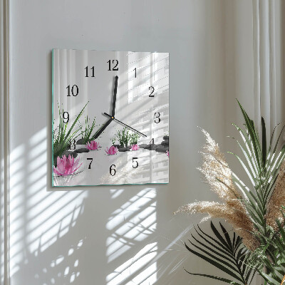 Glass clock square Lotus flower