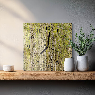 Glass clock square Birch forest