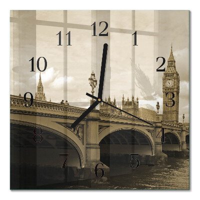 Square wall clock Bridge in sepia