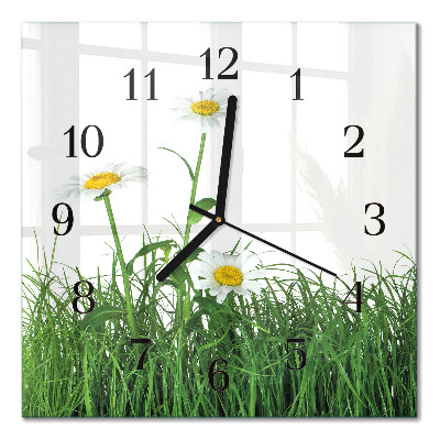 Glass clock square Daisies
