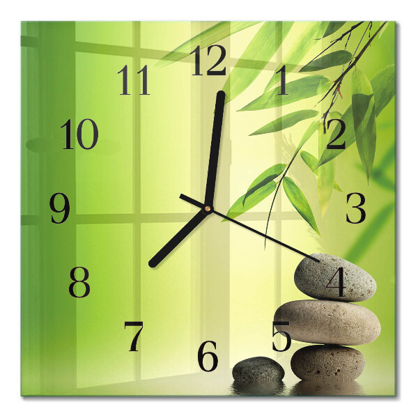 Glass wall clock square Bamboo stones