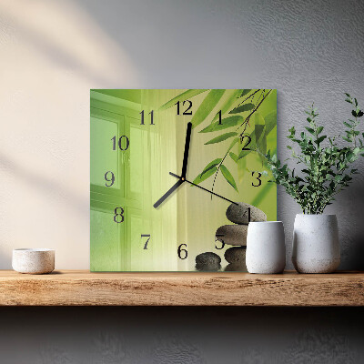 Glass wall clock square Bamboo stones