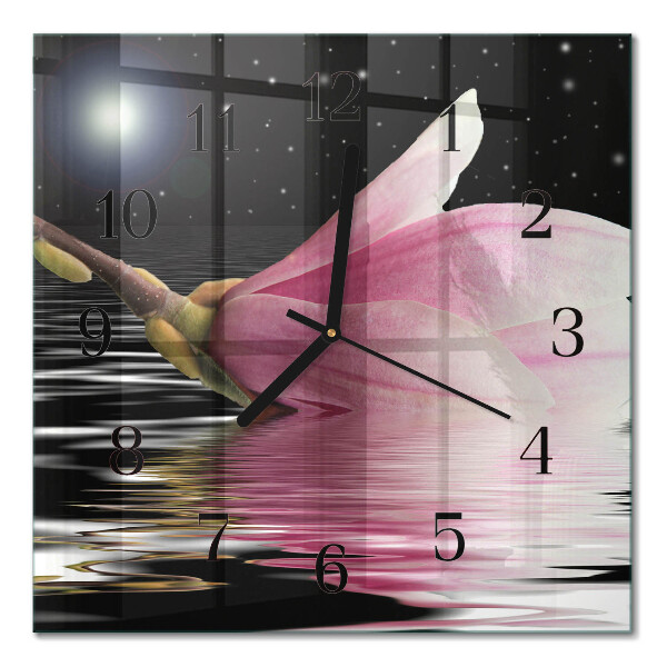 Square kitchen clock Magnolia flower