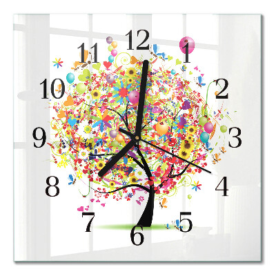 Glass clock square Colorful tree