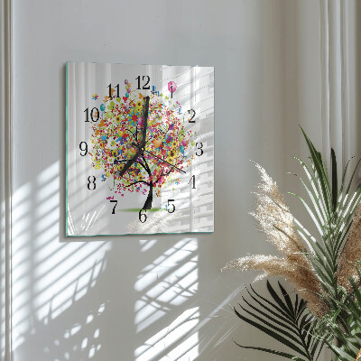 Glass clock square Colorful tree