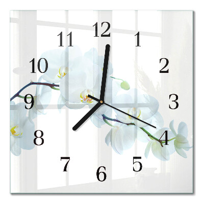 Glass wall clock square Orchid