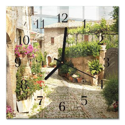 Glass wall clock square Flower Alley