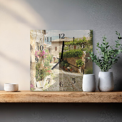 Glass wall clock square Flower Alley