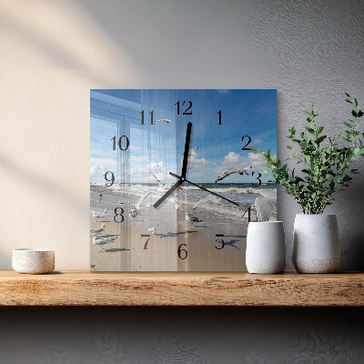 Square wall clock Seagulls on the beach