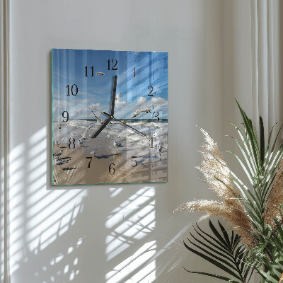 Square wall clock Seagulls on the beach