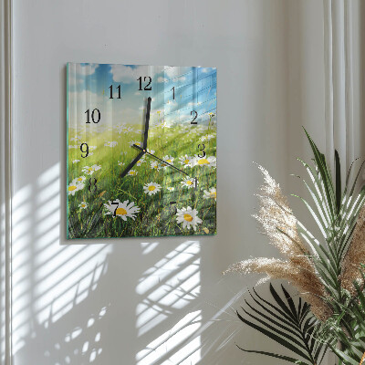 Glass wall clock square Daisies