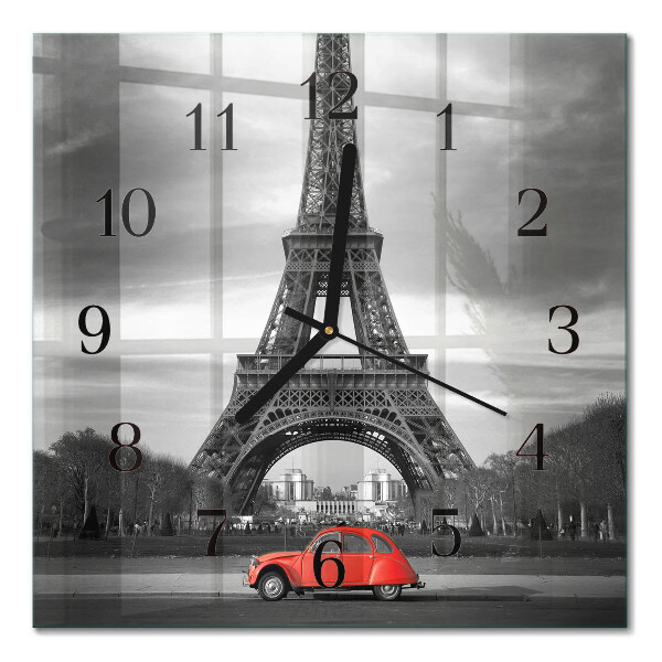Glass clock square Eiffel Tower car