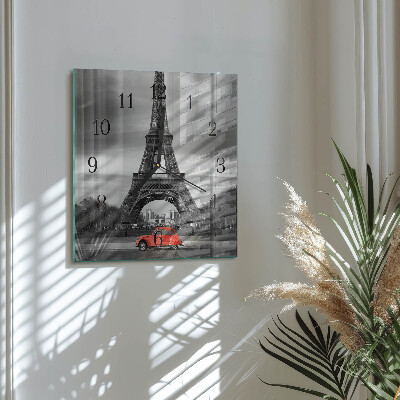 Glass clock square Eiffel Tower car