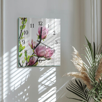 Square kitchen clock Magnolia flower