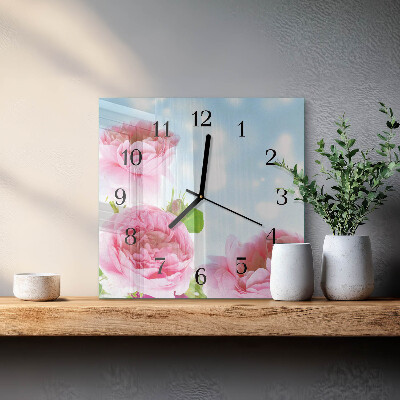 Square kitchen clock Peonies