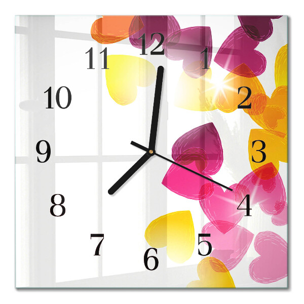 Square wall clock Colorful hearts
