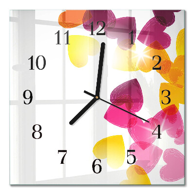 Square wall clock Colorful hearts