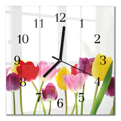 Glass clock square Colorful tulips