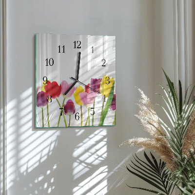 Glass clock square Colorful tulips
