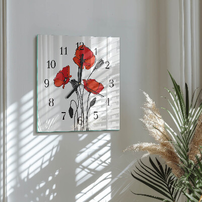 Glass wall clock square Poppy