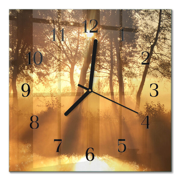 Glass clock square Trees in the fog