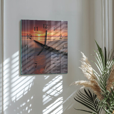 Glass wall clock square Sun of the sea