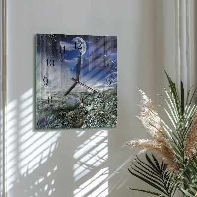 Glass clock square Mountains moon