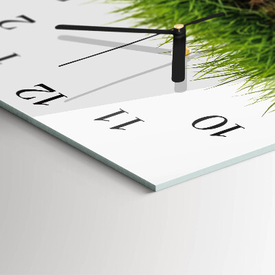 Glass clock square Grass