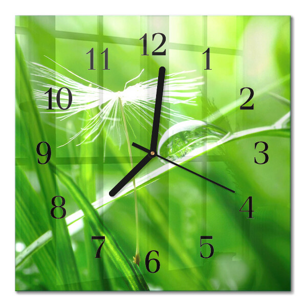 Glass wall clock square Grass