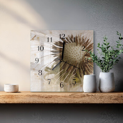 Glass wall clock square Dandelion