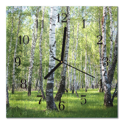 Glass clock square Birch forest