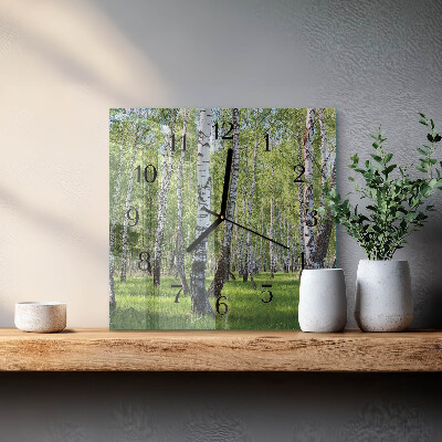 Glass clock square Birch forest