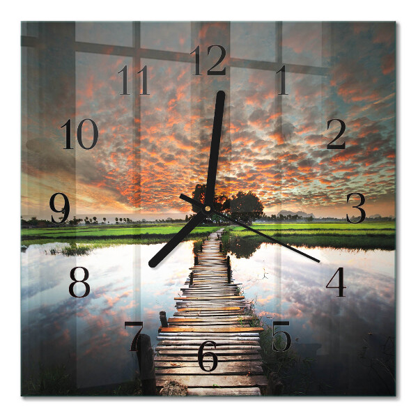 Square wall clock Bridge in the meadow