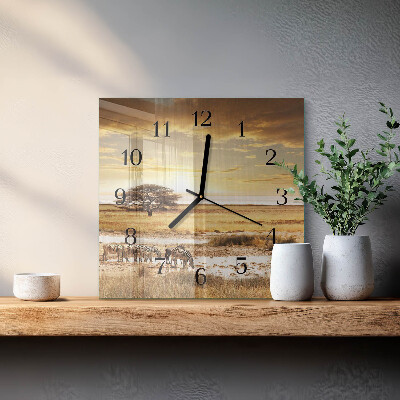 Glass wall clock square Zebras