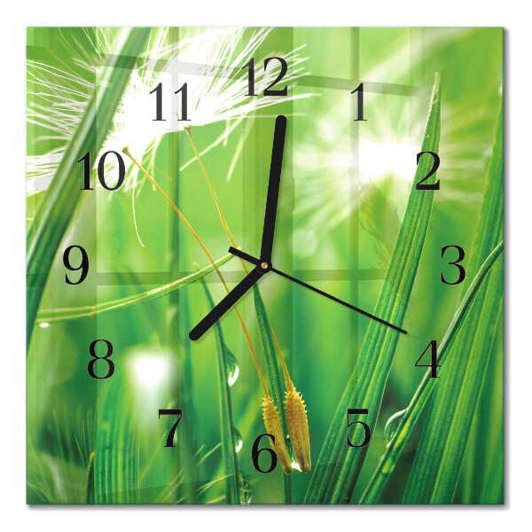 Glass clock square Grass