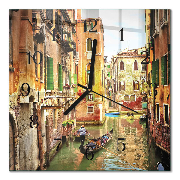 Glass wall clock square Venetian boat
