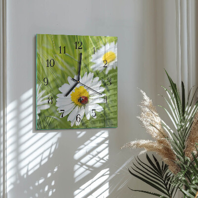 Glass wall clock square Daisies