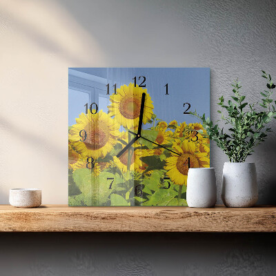 Glass wall clock square Sunflowers